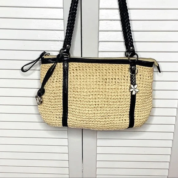 Brighton Summer Straw Shoulder Bag Black Leather Trim - Picture 10 of 11